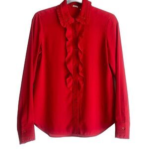 Aritzia Sunday Best Red Ruffle Collar Buttondown Shirt Size Small